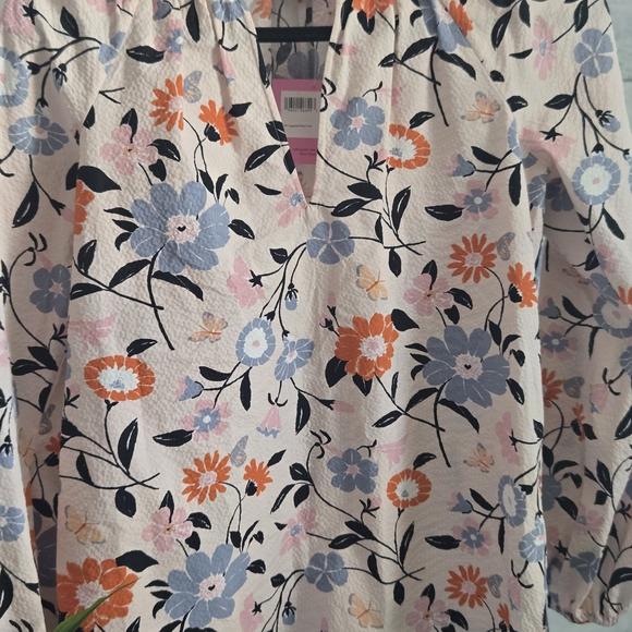 kate spade Tops - Kate Spade Floral Blouse - Blue, Orange, Black